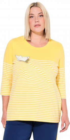 Ulla Popken Paper Boat Print 3/4 Sleeve Tee Sun Yellow - T-shirts estampadas para mulher - 