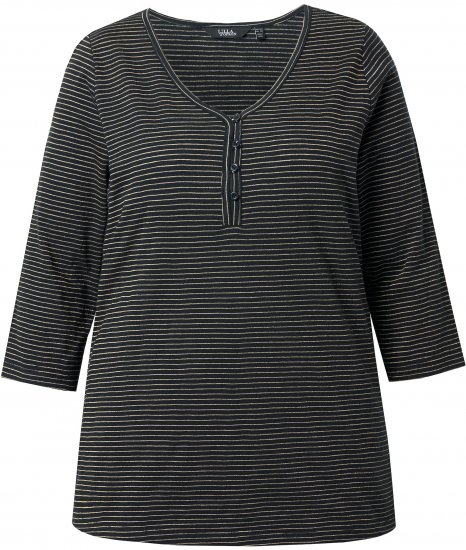 Ulla Popken Glitter Stripe 3/4 Sleeve Tee Anthracite - T-shirts estampadas para mulher - 