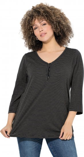 Ulla Popken Glitter Stripe 3/4 Sleeve Tee Anthracite - T-shirts estampadas para mulher - 