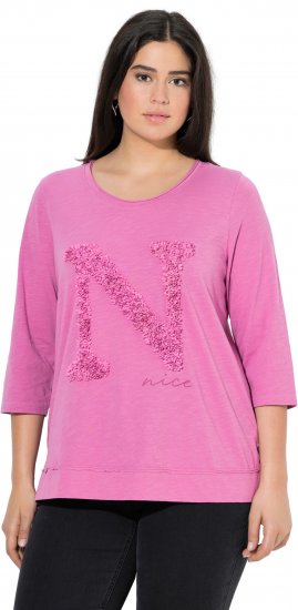 Ulla Popken Textured Lettering 3/4 Sleeve Tee Pink - T-shirts estampadas para mulher - 