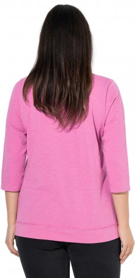 Ulla Popken Textured Lettering 3/4 Sleeve Tee Pink - T-shirts estampadas para mulher - 