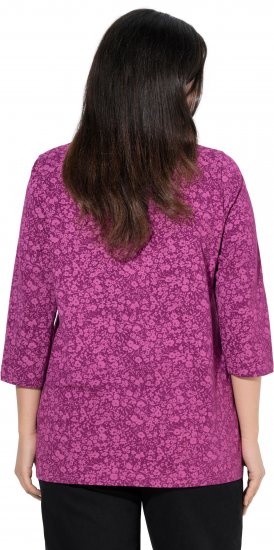 Ulla Popken Pleated Floral Print 3/4 Sleeve Tee Raspberry - T-shirts estampadas para mulher - 