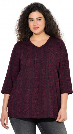 Ulla Popken Mixed Pattern Stripe 3/4 Sleeve Tee Black - T-shirts estampadas para mulher - 