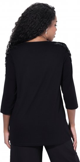 Ulla Popken Flower Epaulet 3/4 Sleeve Top Black - T-shirts estampadas para mulher - 
