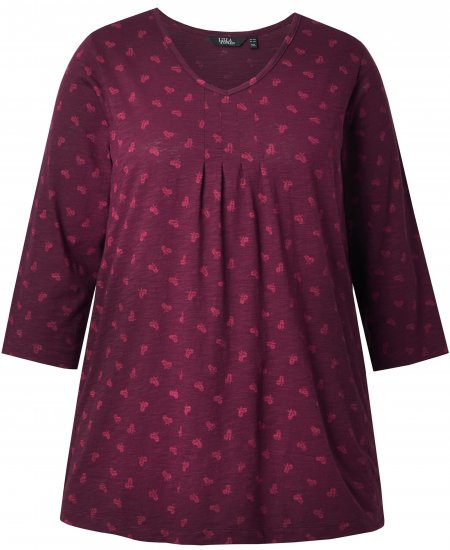 Ulla Popken Flower Print 3/4 Sleeve Tee Dark Ruby - T-shirts - 