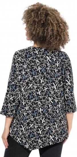 Ulla Popken Ribbon Print 3/4 Sleeve Asymmetric Tee Black - T-shirts estampadas para mulher - 