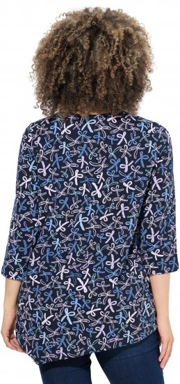 Ulla Popken Ribbon Print 3/4 Sleeve Asymmetric Tee Navy - T-shirts estampadas para mulher - 