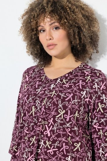 Ulla Popken Ribbon Print 3/4 Sleeve Asymmetric Tee Plum - T-shirts estampadas para mulher - T-shirts Estampadas para Mulher