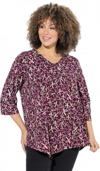 Ulla Popken Ribbon Print 3/4 Sleeve Asymmetric Tee Plum - T-shirts estampadas para mulher - 