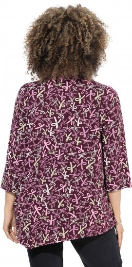 Ulla Popken Ribbon Print 3/4 Sleeve Asymmetric Tee Plum - T-shirts estampadas para mulher - 