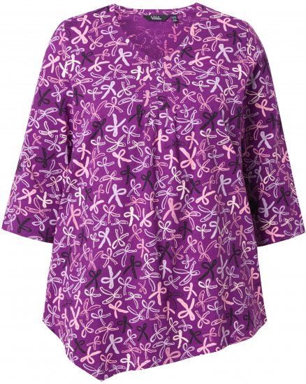 Ulla Popken Ribbon Print 3/4 Sleeve Asymmetric Tee Light Plum - T-shirts estampadas para mulher - 