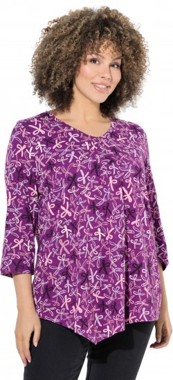 Ulla Popken Ribbon Print 3/4 Sleeve Asymmetric Tee Light Plum - T-shirts estampadas para mulher - 