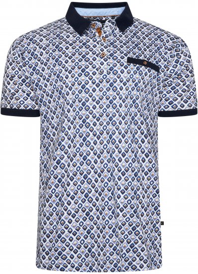 Kam Jeans 5526 AOP Diamond Jersey Polo with Contracts Collar/Cuffs Navy - Pólos - Pólos Tamanhos Grandes Homem