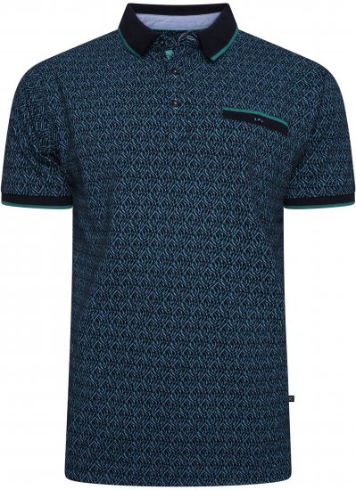 Kam Jeans 5527 AOP Pique Polo with Tipping on Collar/Cuffs Navy - Pólos - Pólos Tamanhos Grandes Homem