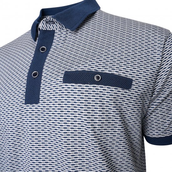 Kam Jeans 5528 AOP Print with Jacquard Collar/Cuffs Polo Navy - Pólos - Pólos Tamanhos Grandes Homem