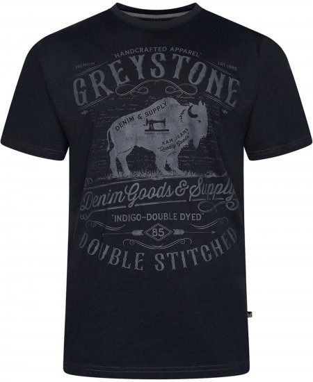 Kam Jeans 5790 Greystone Print Tee Black - T-shirts - T-shirts Homem Tamanhos Grandes