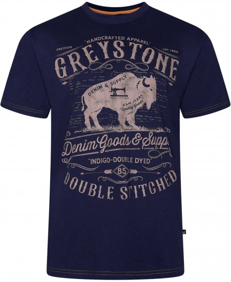 Kam Jeans 5790 Greystone Print Tee Navy - T-shirts - T-shirts Homem Tamanhos Grandes