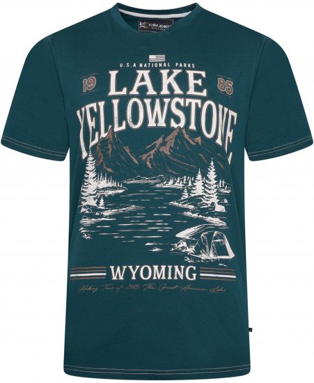 Kam Jeans 5792 Lake Yellowstone Print Tee Dark Sea - T-shirts - T-shirts Homem Tamanhos Grandes