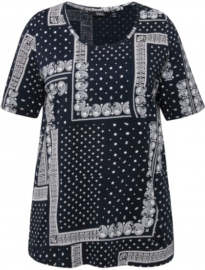 Ulla Popken Paisley A-Line Short Sleeve Tee Navy Blue - T-shirts estampadas para mulher - 