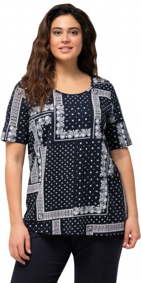 Ulla Popken Paisley A-Line Short Sleeve Tee Navy Blue - T-shirts estampadas para mulher - 