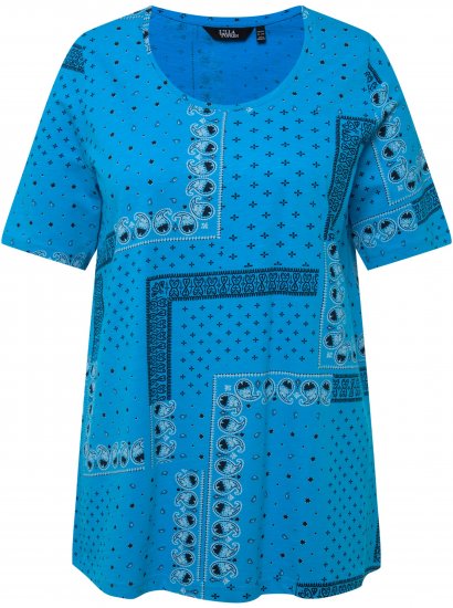 Ulla Popken Paisley A-Line Short Sleeve Tee Sapphire Blue - T-shirts estampadas para mulher - 