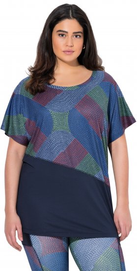 Ulla Popken Quick Drying Geometric Print Short Sleeve Tee Navy Blue - T-shirts estampadas para mulher - 