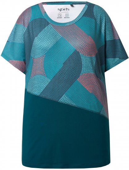 Ulla Popken Quick Drying Geometric Print Short Sleeve Tee Dark Petrol - T-shirts estampadas para mulher - 
