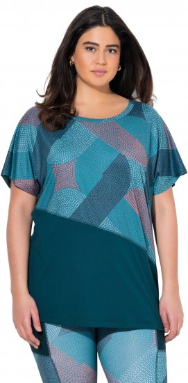 Ulla Popken Quick Drying Geometric Print Short Sleeve Tee Dark Petrol - T-shirts estampadas para mulher - 
