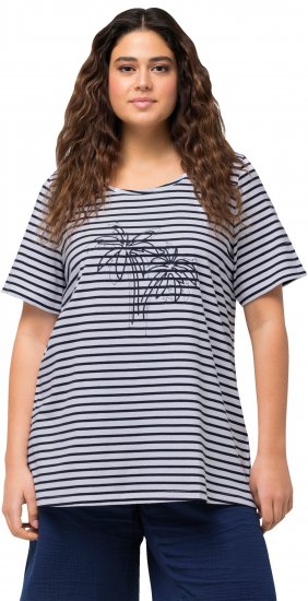 Ulla Popken Palm Tree Embroidered Tee Navy Blue - T-shirts estampadas para mulher - 