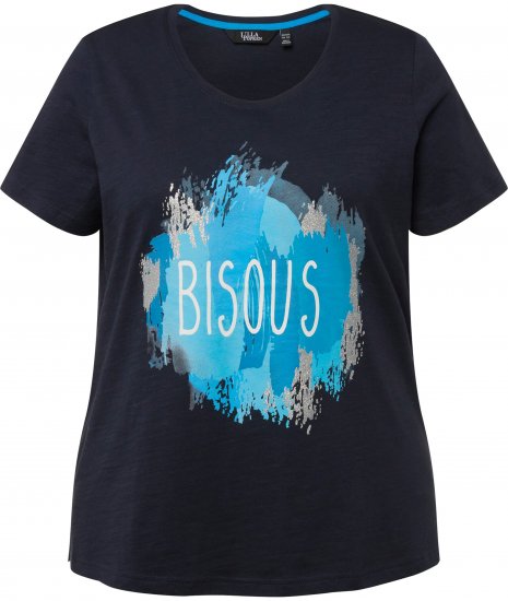 Ulla Popken BISOUS Short Sleeve Graphic Tee Navy Blue - T-shirts estampadas para mulher - 