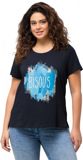 Ulla Popken BISOUS Short Sleeve Graphic Tee Navy Blue - T-shirts estampadas para mulher - 
