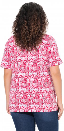 Ulla Popken Coral Reef Printed Short Sleeve V-Neck Tee Lychee - T-shirts estampadas para mulher - 
