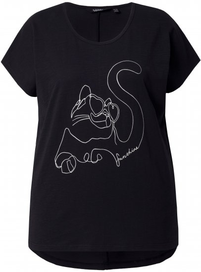 Ulla Popken Metallic Animal Cap Sleeve Graphic Tee Black - T-shirts estampadas para mulher - 