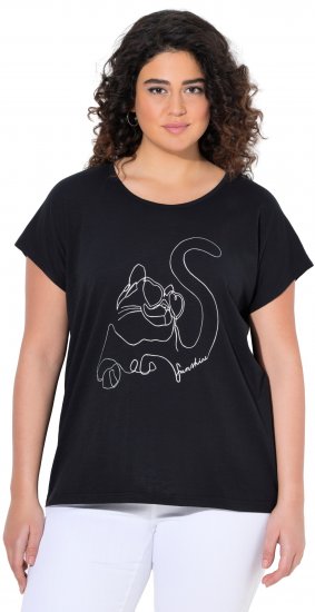 Ulla Popken Metallic Animal Cap Sleeve Graphic Tee Black - T-shirts estampadas para mulher - 