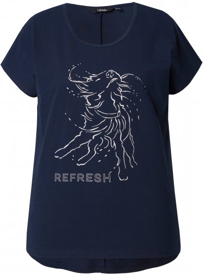 Ulla Popken Metallic Animal Cap Sleeve Graphic Tee Navy - T-shirts estampadas para mulher - 