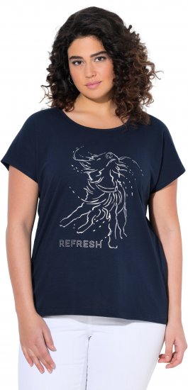 Ulla Popken Metallic Animal Cap Sleeve Graphic Tee Navy - T-shirts estampadas para mulher - 