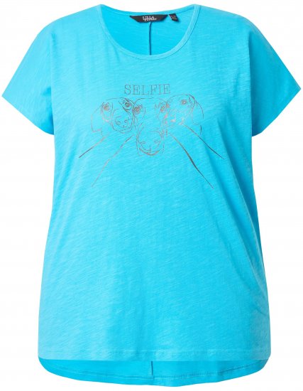 Ulla Popken Metallic Animal Cap Sleeve Graphic Tee Deep Aqua - T-shirts estampadas para mulher - 