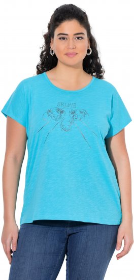 Ulla Popken Metallic Animal Cap Sleeve Graphic Tee Deep Aqua - T-shirts estampadas para mulher - 