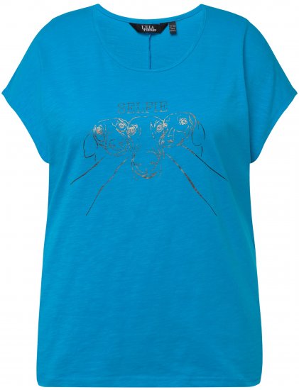 Ulla Popken Metallic Animal Cap Sleeve Graphic Tee Sapphire Blue - T-shirts estampadas para mulher - 