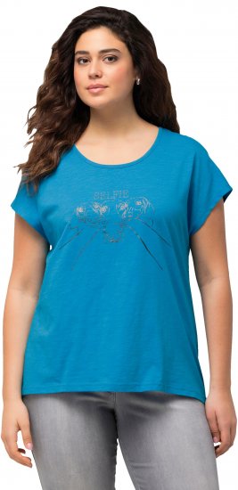 Ulla Popken Metallic Animal Cap Sleeve Graphic Tee Sapphire Blue - T-shirts estampadas para mulher - 