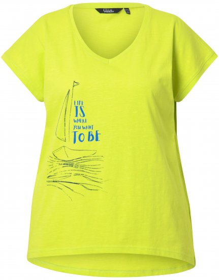 Ulla Popken Half-Sleeve A-line V-Neck Boat Pattern T-Shirt Lime - T-shirts estampadas para mulher - 