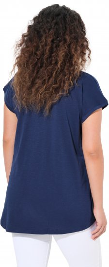 Ulla Popken Half-Sleeve A-line V-Neck Boat Pattern T-Shirt Ink Blue - T-shirts estampadas para mulher - 