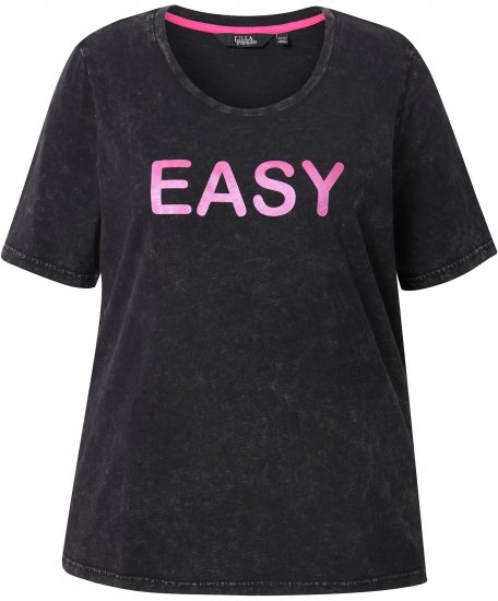 Ulla Popken Easy Short Sleeve Acid Wash Graphic Tee Black - T-shirts estampadas para mulher - 