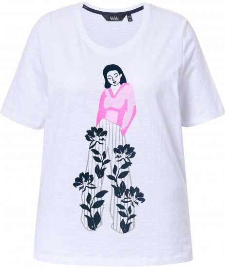 Ulla Popken Flocked Short Sleeve Graphic Tee Snow White - T-shirts estampadas para mulher - 