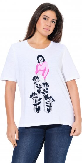 Ulla Popken Flocked Short Sleeve Graphic Tee Snow White - T-shirts estampadas para mulher - 