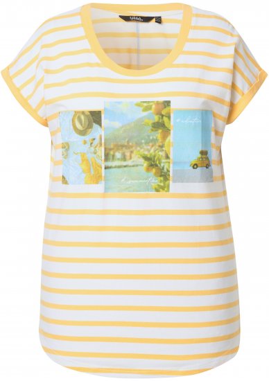 Ulla Popken Striped Short Sleeve Citrus Graphic Tee Sun Yellow - T-shirts estampadas para mulher - 