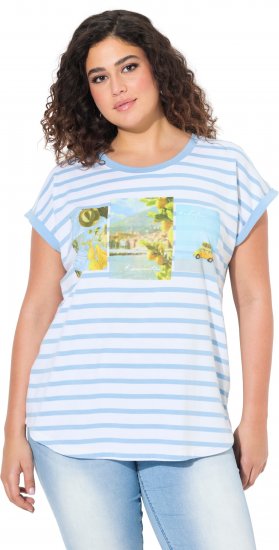 Ulla Popken Striped Short Sleeve Citrus Graphic Tee Light Blue - T-shirts estampadas para mulher - 