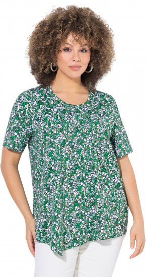Ulla Popken Floral Pointed Hem Short Sleeve Tee Green - T-shirts estampadas para mulher - 