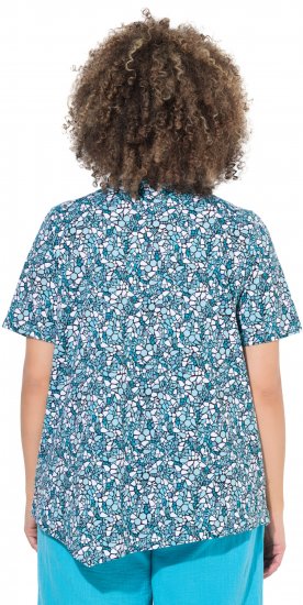 Ulla Popken Floral Pointed Hem Short Sleeve Tee Deep Aqua - T-shirts estampadas para mulher - 