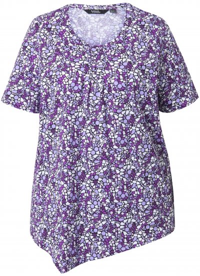 Ulla Popken Floral Pointed Hem Short Sleeve Tee Purple - T-shirts estampadas para mulher - 